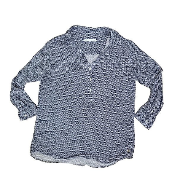 Southern Tide Women's Button-Up Shirt - Blue & White Geometric Print Soft & Bree - Picture 1 of 7